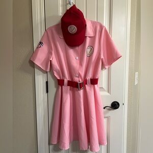 Women’s Peaches Costume A League of Their Own Pink dress and red hat Large